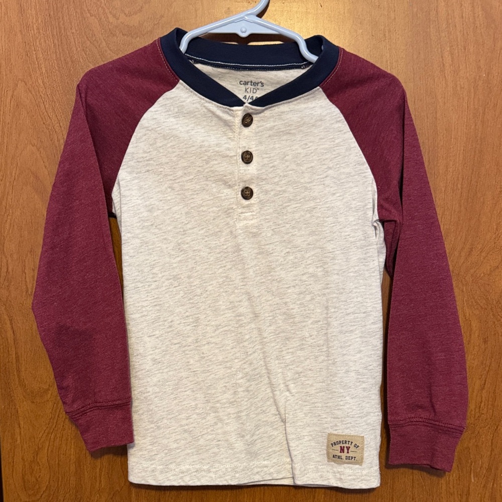10/&10 Carters Kids Maroon and Cream Henley Shirt